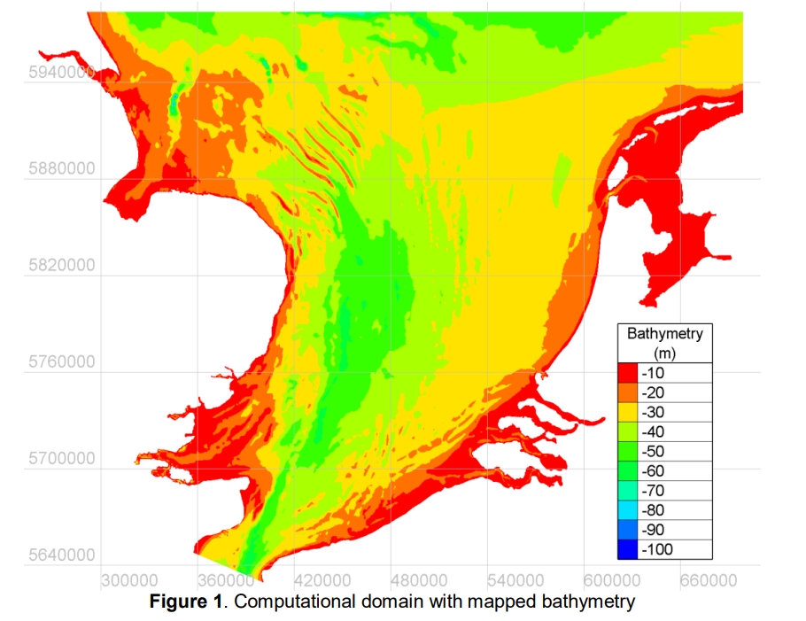 Computational domain with mapped bathymetry