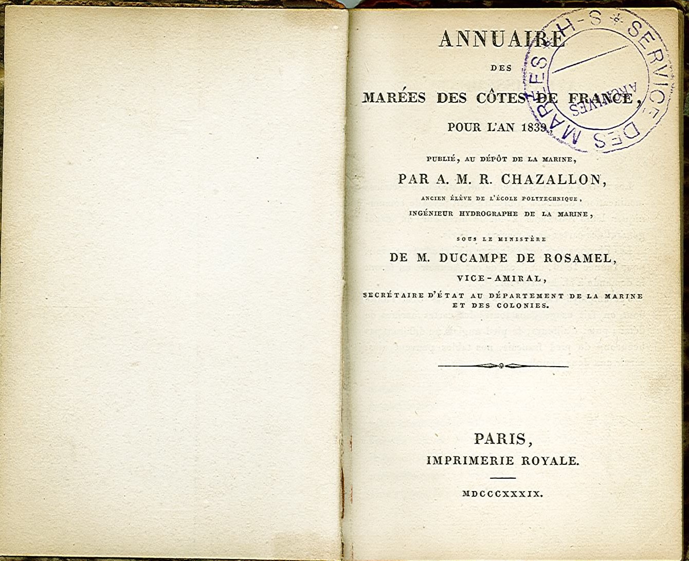Page de garde du premier annuaire des marées des côtes de France